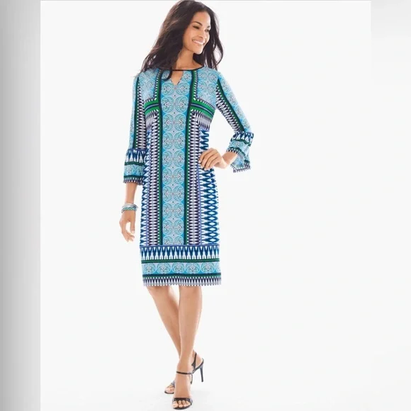 Chico's | Dresses | Chicos Size Bordered Tile Print Dress In Euc | Poshmark